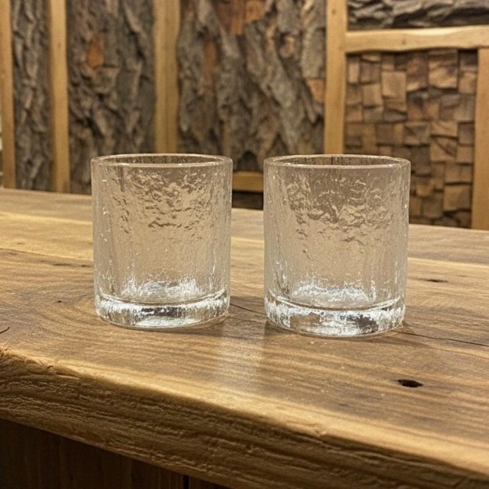 Hoya Glacier Ice Bark Crystal Rocks Glasses, Set of 2, Textured Lowball Tumblers